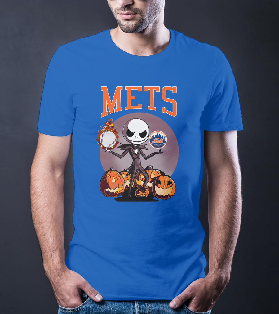 Mets Halloween With Jack Skellington And Pumpkins T-Shirt