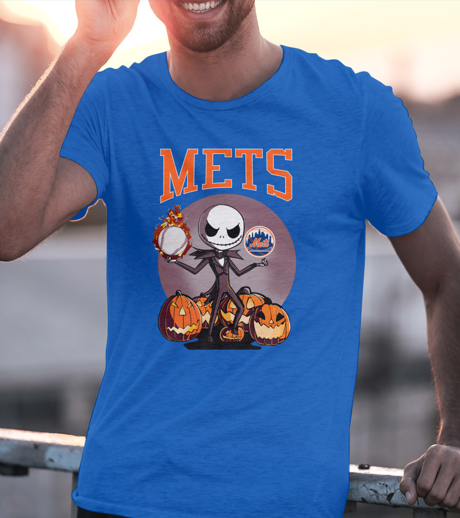 Mets Halloween With Jack Skellington And Pumpkins T-Shirt