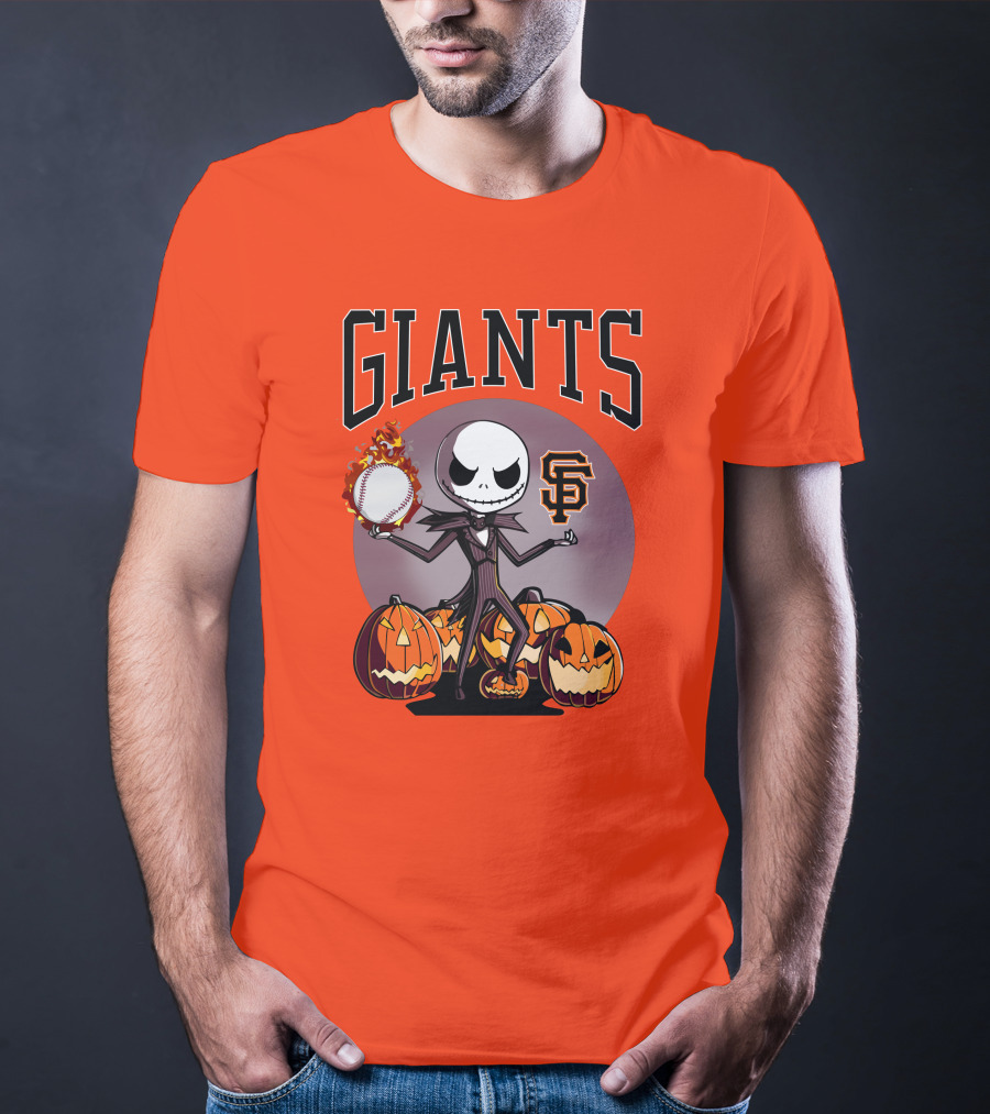 Giants Jack Skellington SF Logo Halloween Pumpkins Baseball T-Shirt