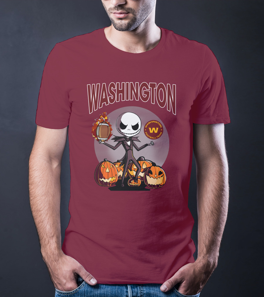 Washington Football Team Jack Skellington Halloween Pumpkins Football T-Shirt