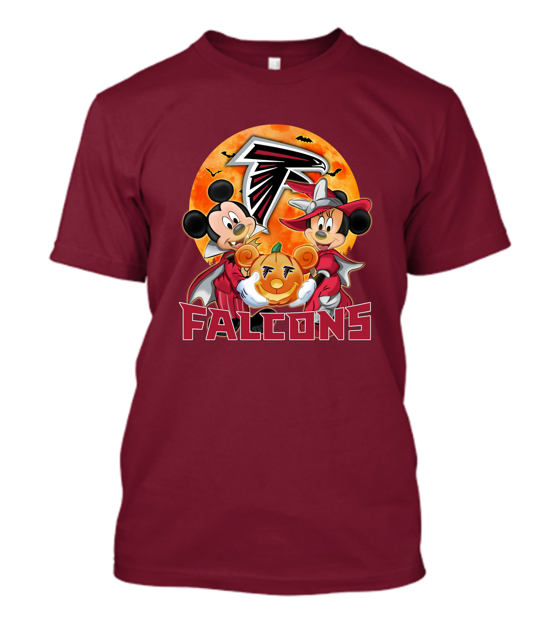 Atlanta Falcons Mickey Mouse Minnie Mouse Halloween Pumpkin T-Shirt
