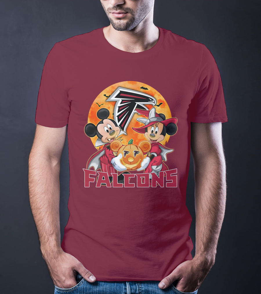 Atlanta Falcons Mickey Mouse Minnie Mouse Halloween Pumpkin T-Shirt