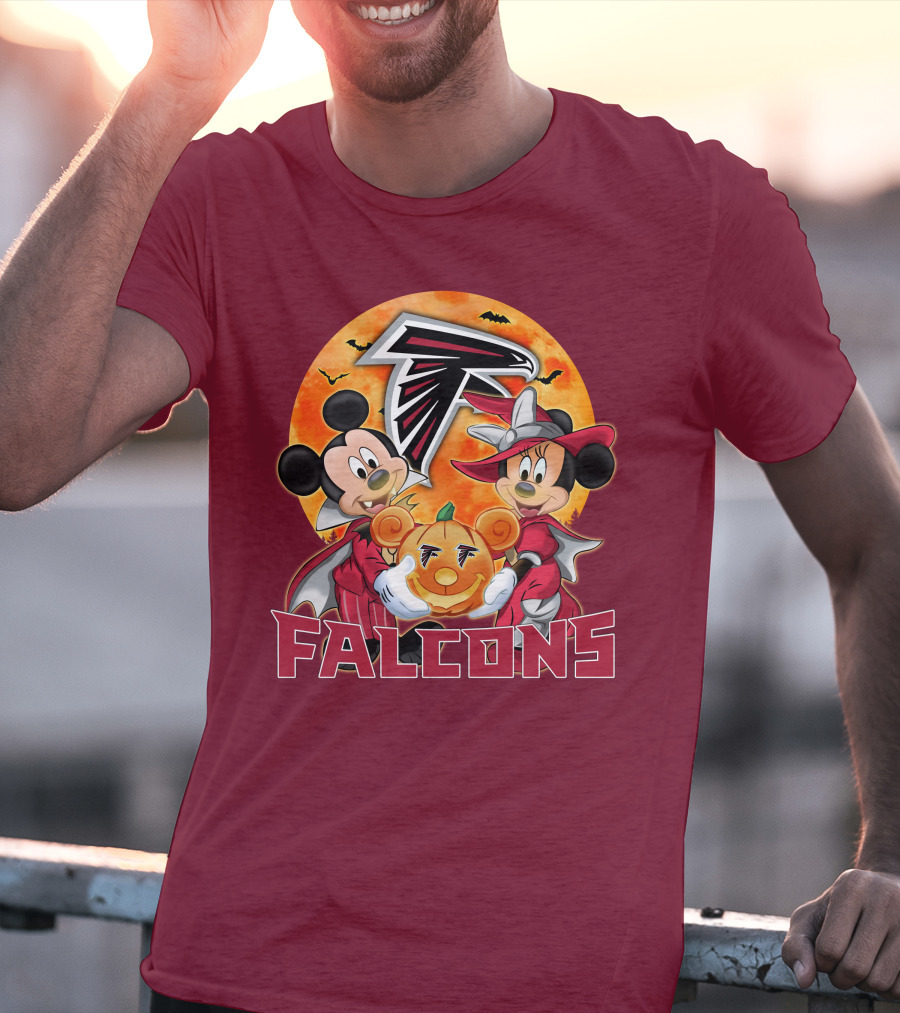 Atlanta Falcons Mickey Mouse Minnie Mouse Halloween Pumpkin T-Shirt