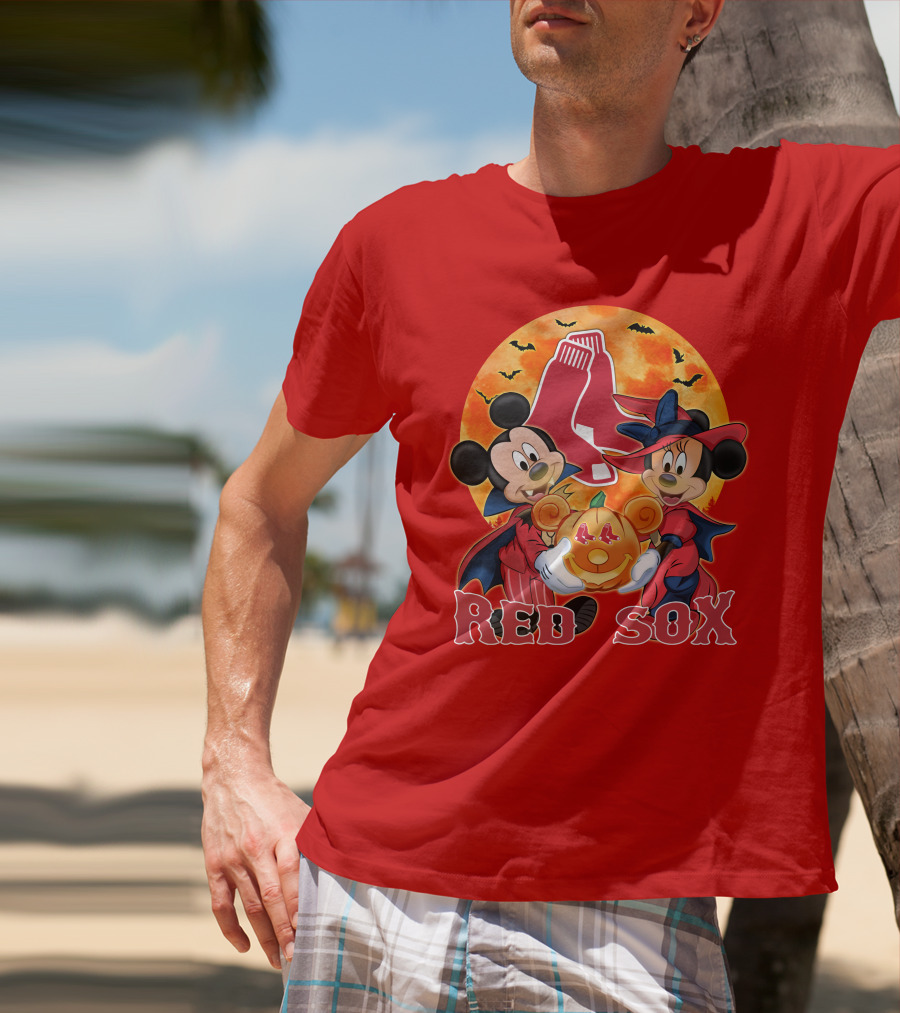 Boston Red Sox Mickey And Minnie Mouse Halloween Pumpkin T-Shirt