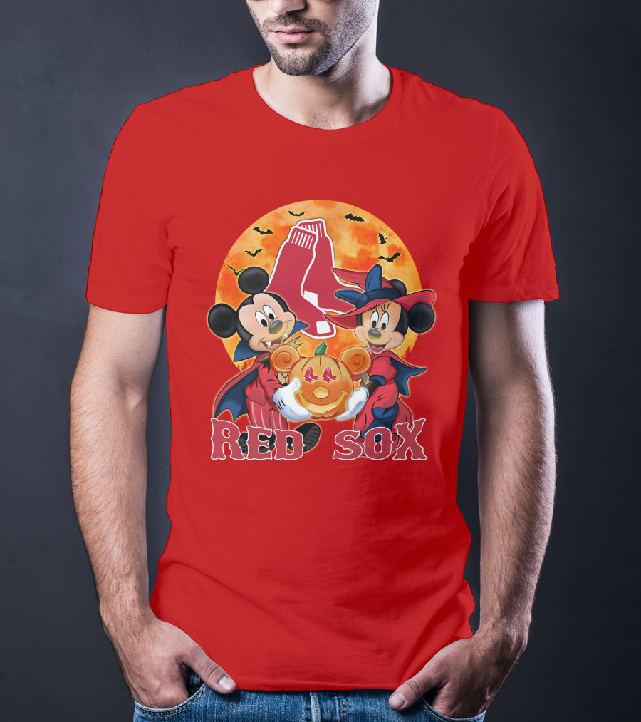Boston Red Sox Mickey And Minnie Mouse Halloween Pumpkin T-Shirt