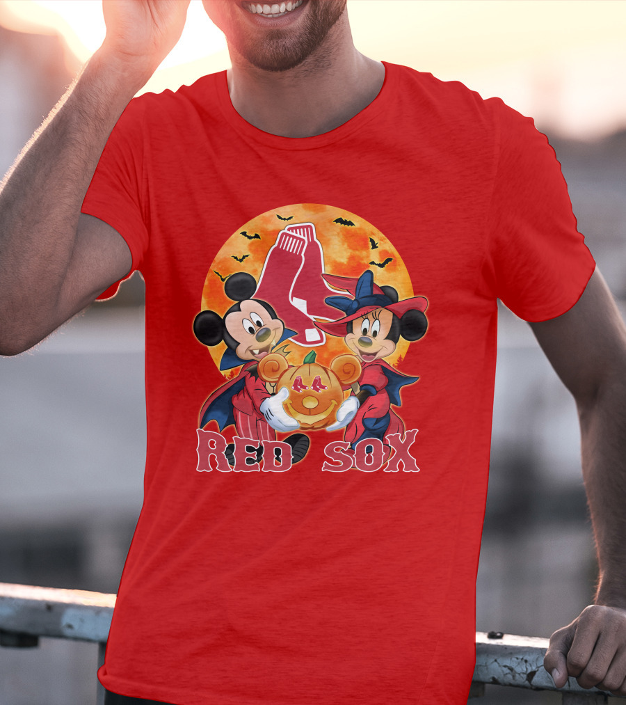 Boston Red Sox Mickey And Minnie Mouse Halloween Pumpkin T-Shirt