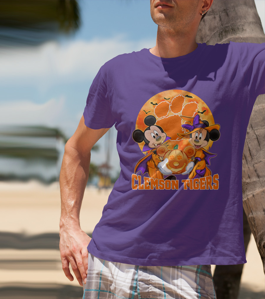 Clemson Tigers Mickey Mouse Minnie Mouse Halloween Pumpkin T-Shirt