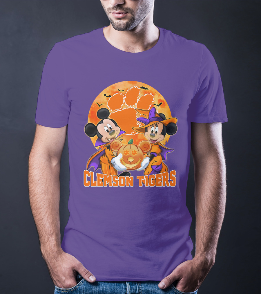 Clemson Tigers Mickey Mouse Minnie Mouse Halloween Pumpkin T-Shirt
