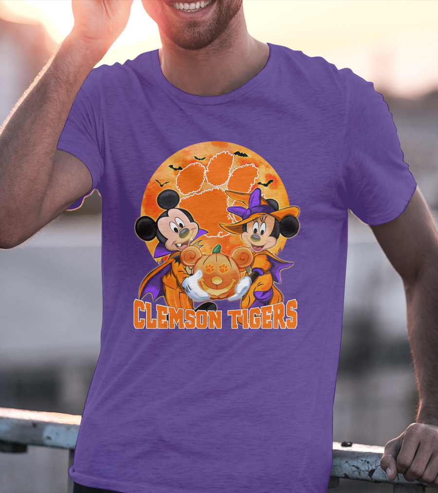 Clemson Tigers Mickey Mouse Minnie Mouse Halloween Pumpkin T-Shirt