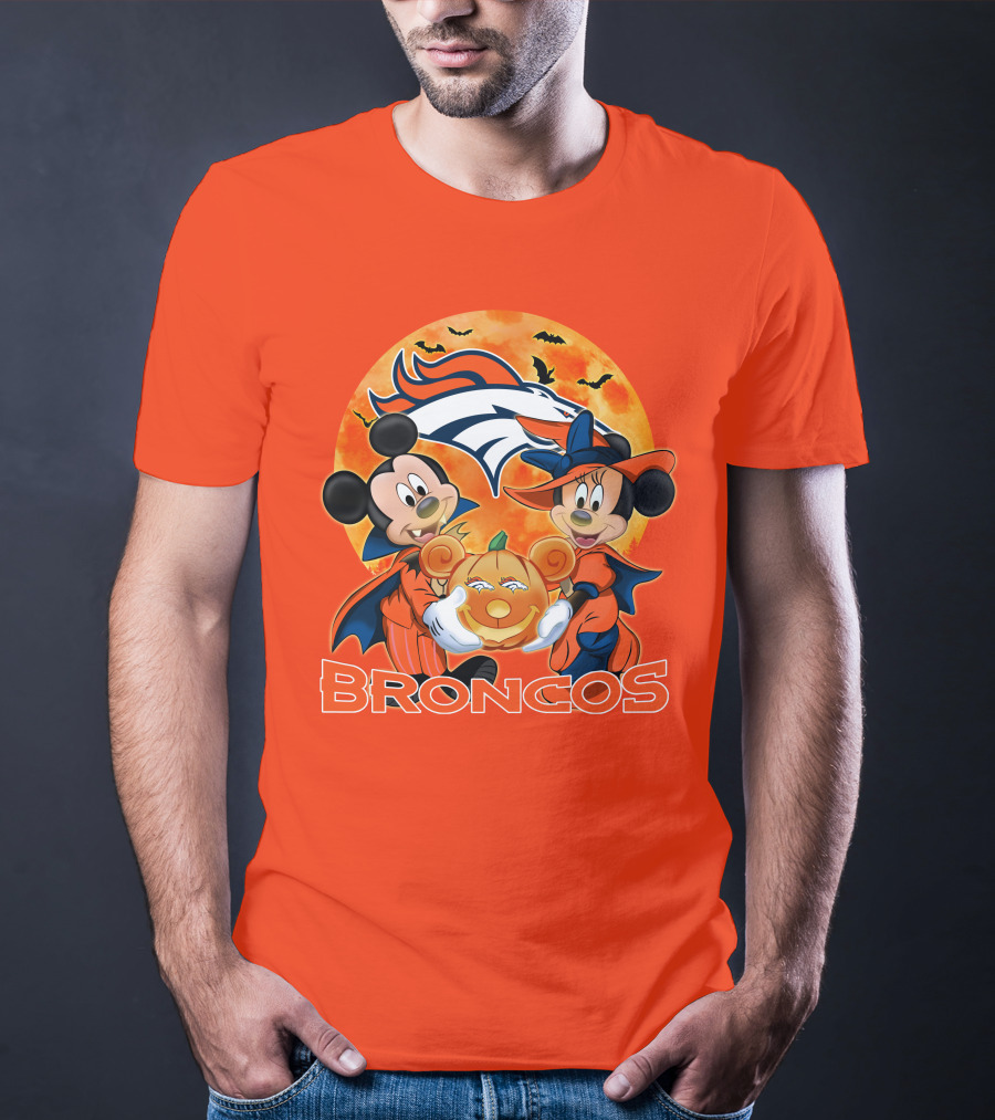 Denver Broncos Mickey Mouse And Minnie Mouse Halloween Broncos T-Shirt