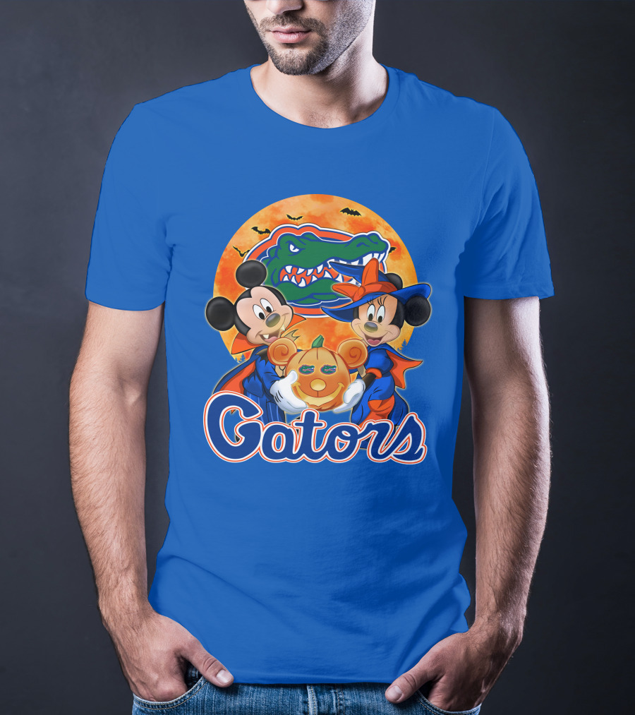 Florida Gators Mickey Mouse And Minnie Mouse Halloween Pumpkin T-Shirt