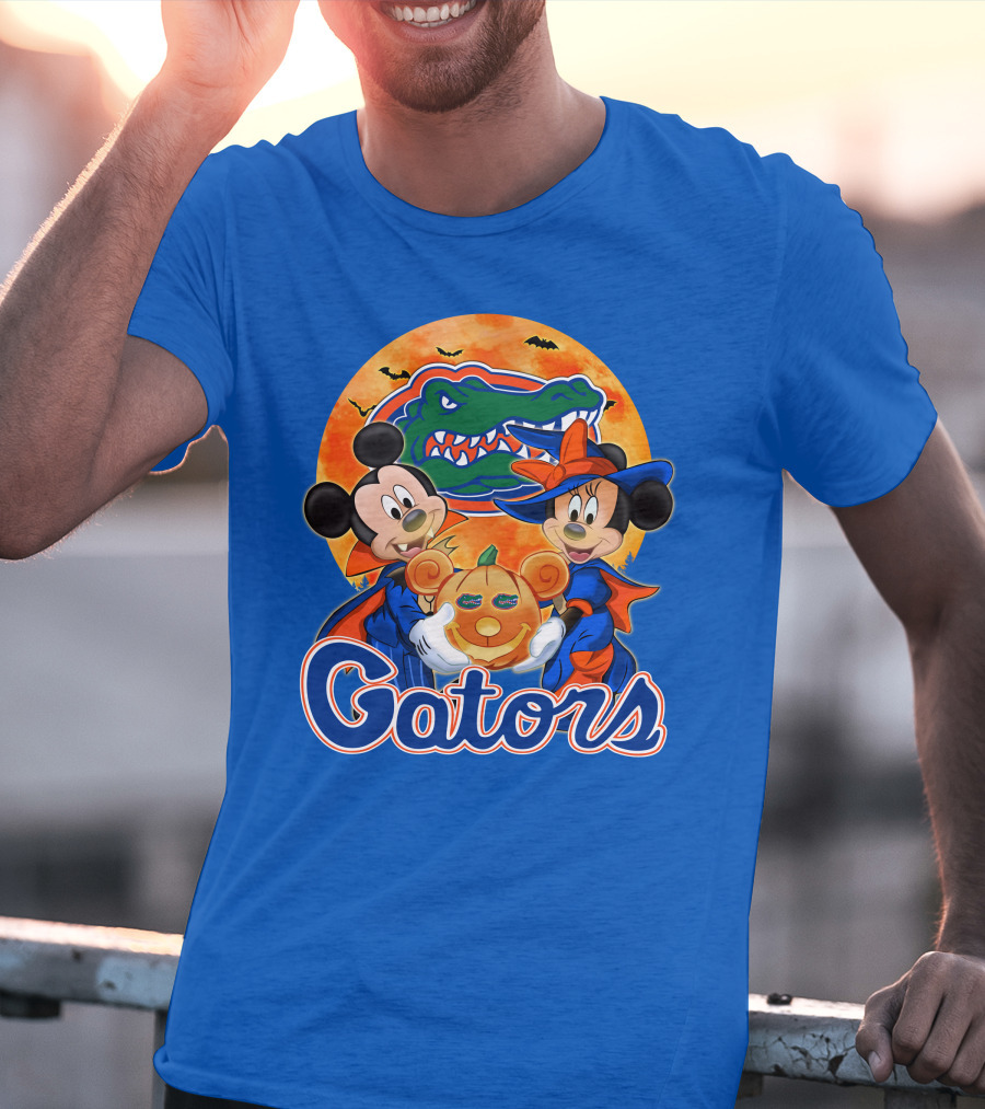 Florida Gators Mickey Mouse And Minnie Mouse Halloween Pumpkin T-Shirt