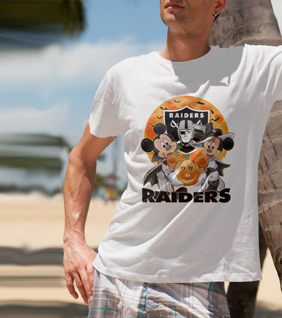 Las Vegas Raiders Mickey Mouse Minnie Mouse Halloween Pumpkin T-Shirt