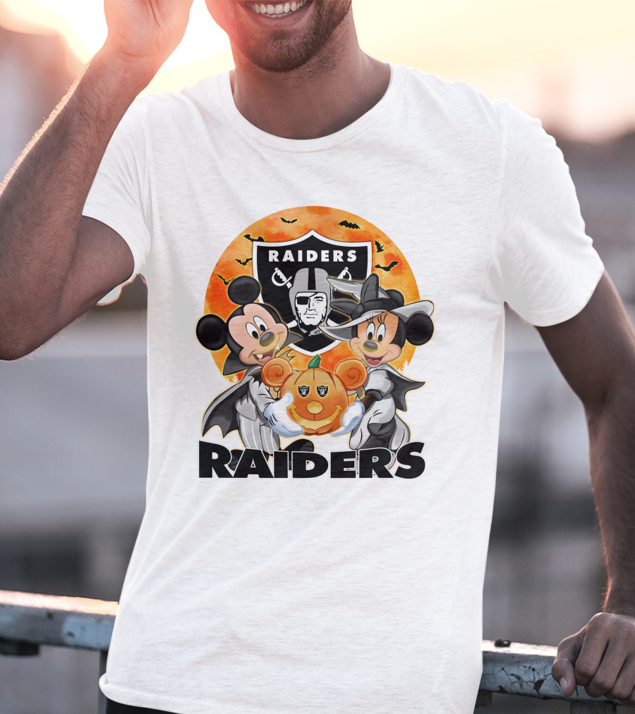 Las Vegas Raiders Mickey Mouse Minnie Mouse Halloween Pumpkin T-Shirt