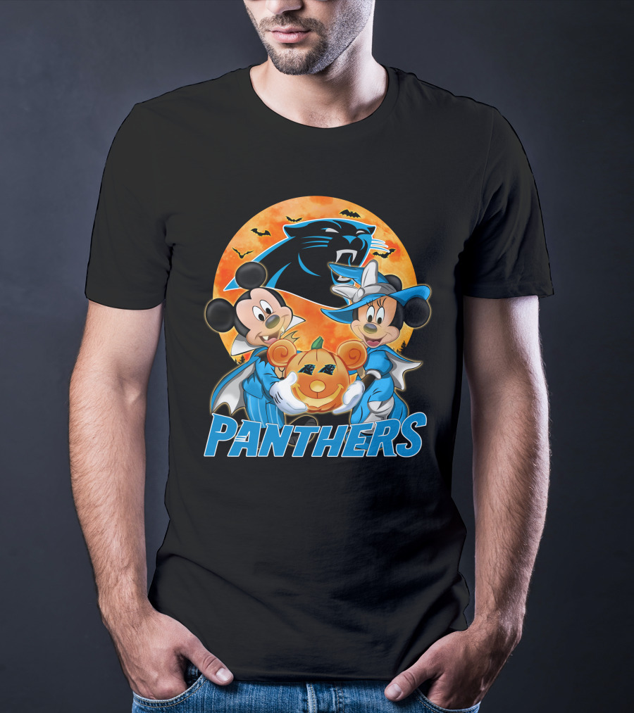 Carolina Panthers Mickey Mouse Minnie Mouse Halloween Pumpkin T-Shirt