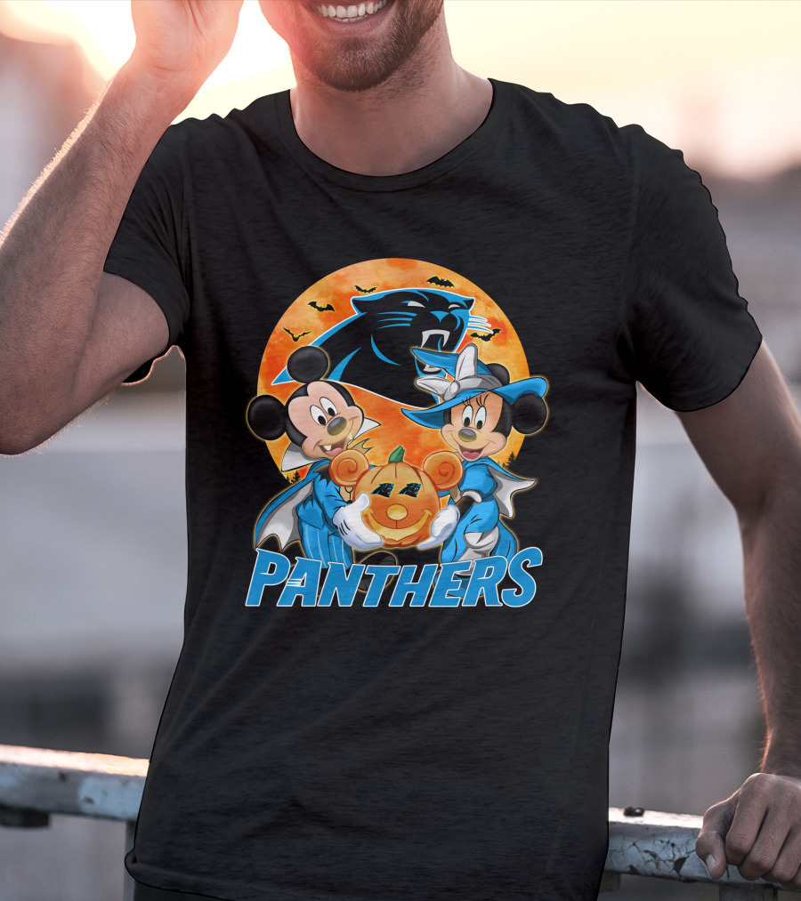 Carolina Panthers Mickey Mouse Minnie Mouse Halloween Pumpkin T-Shirt