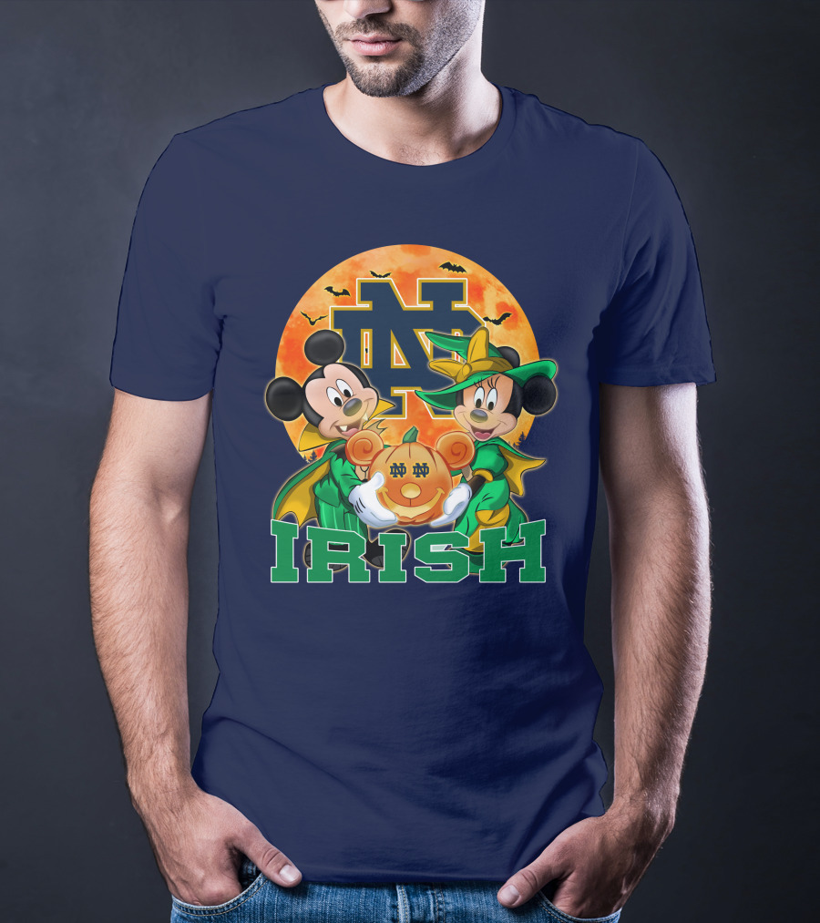 Notre Dame Fighting Irish Mickey Mouse Minnie Mouse Halloween Irish Pumpkin T-Shirt