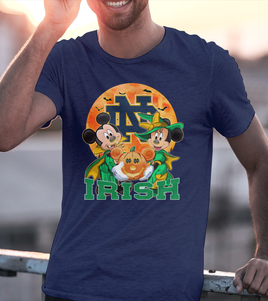 Notre Dame Fighting Irish Mickey Mouse Minnie Mouse Halloween Irish Pumpkin T-Shirt