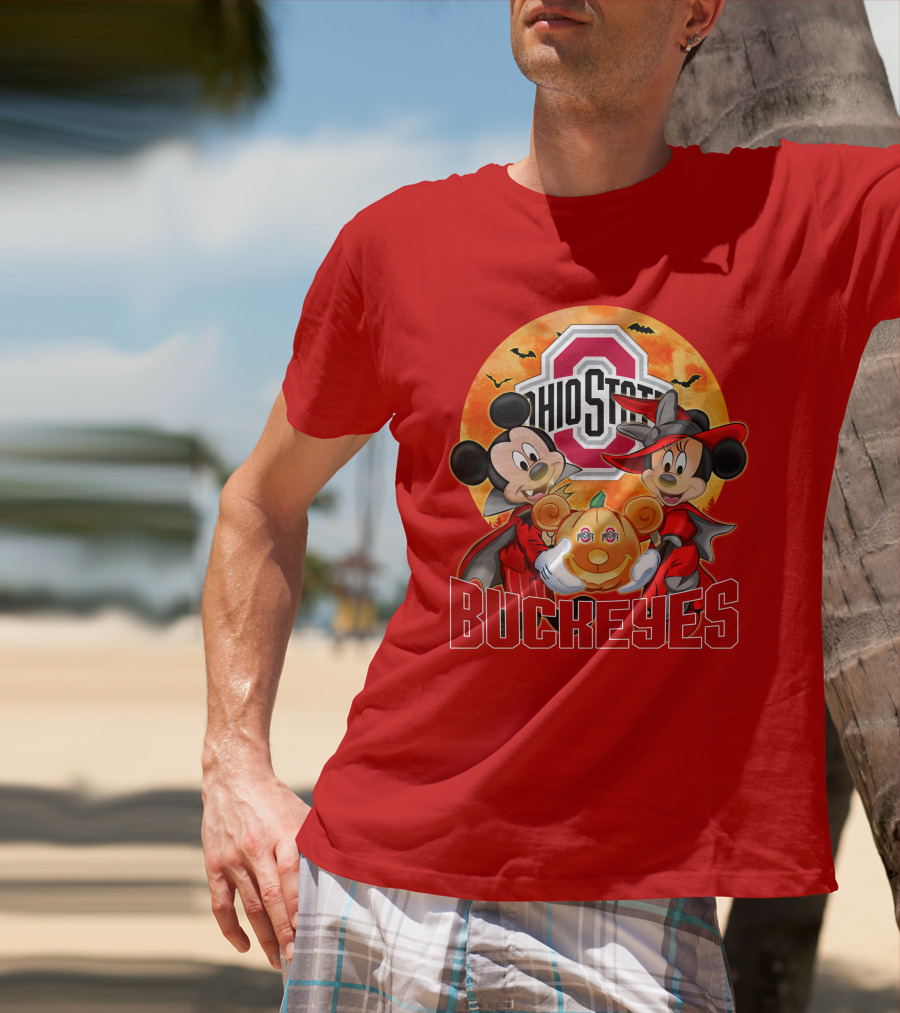 Ohio State Buckeyes Mickey Mouse Minnie Mouse Halloween Pumpkin T-Shirt