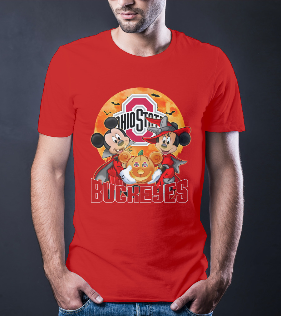 Ohio State Buckeyes Mickey Mouse Minnie Mouse Halloween Pumpkin T-Shirt