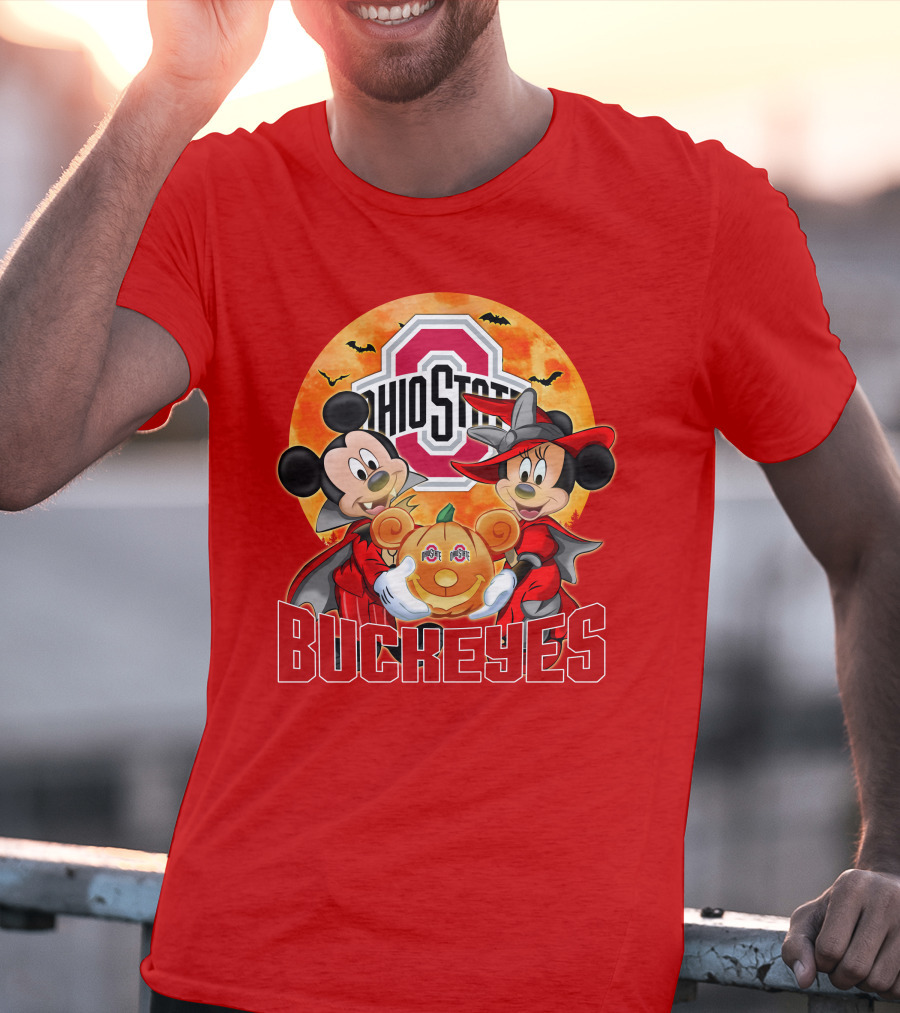 Ohio State Buckeyes Mickey Mouse Minnie Mouse Halloween Pumpkin T-Shirt