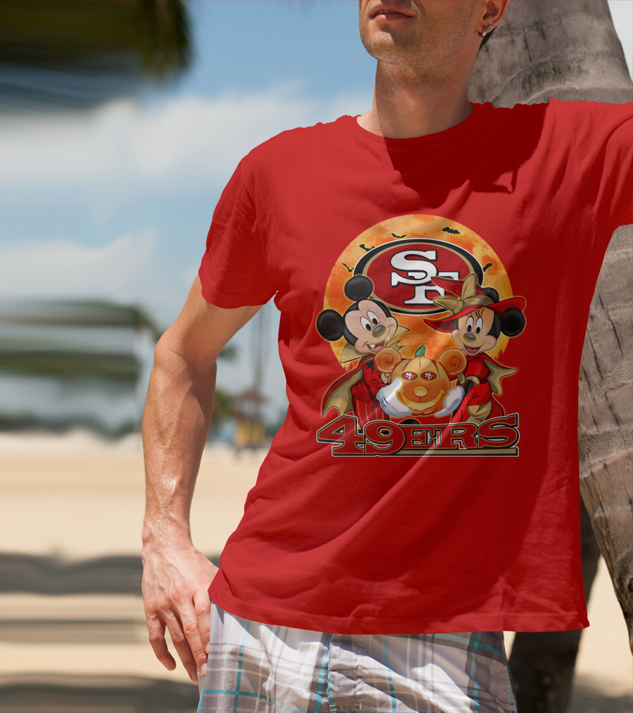 San Francisco 49ers Mickey Mouse Minnie Mouse Halloween Pumpkin T-Shirt