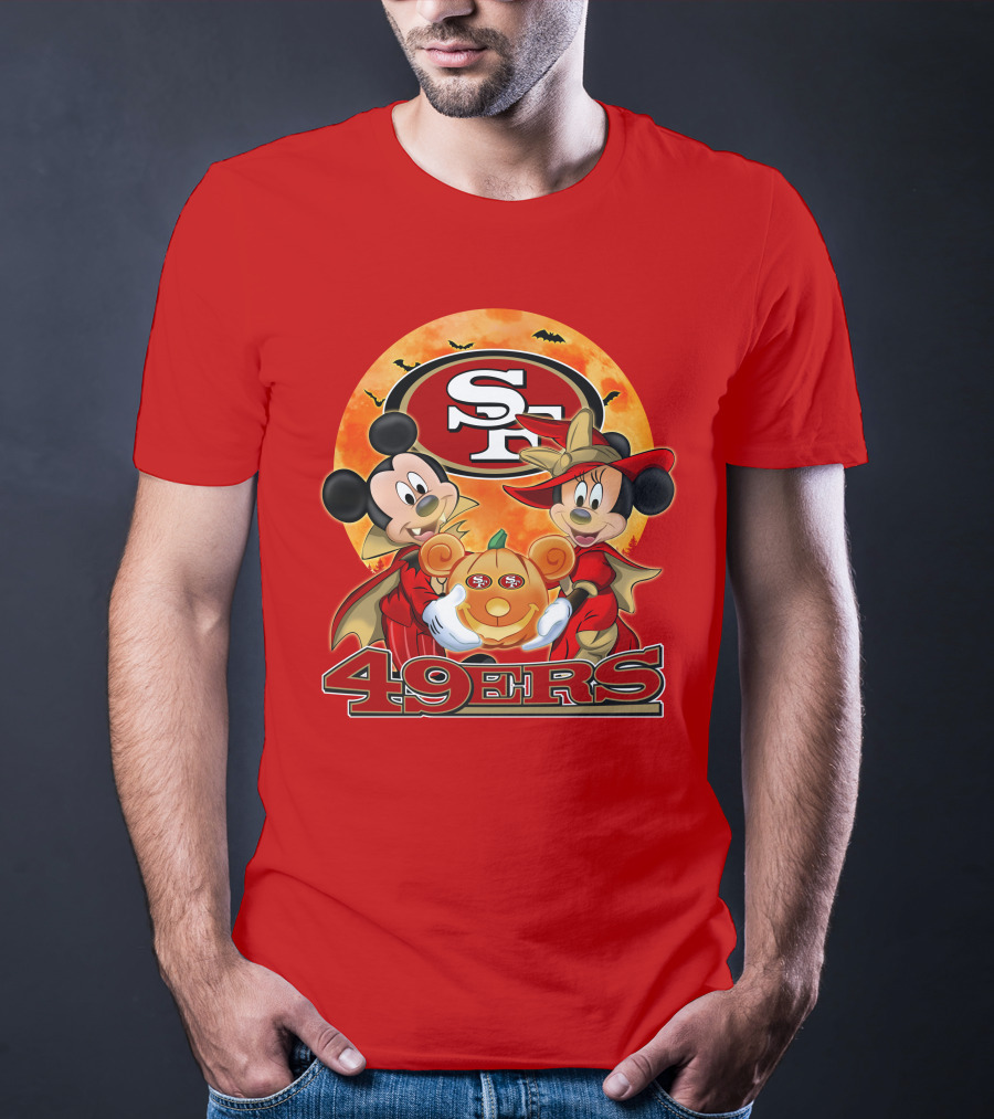 San Francisco 49ers Mickey Mouse Minnie Mouse Halloween Pumpkin T-Shirt