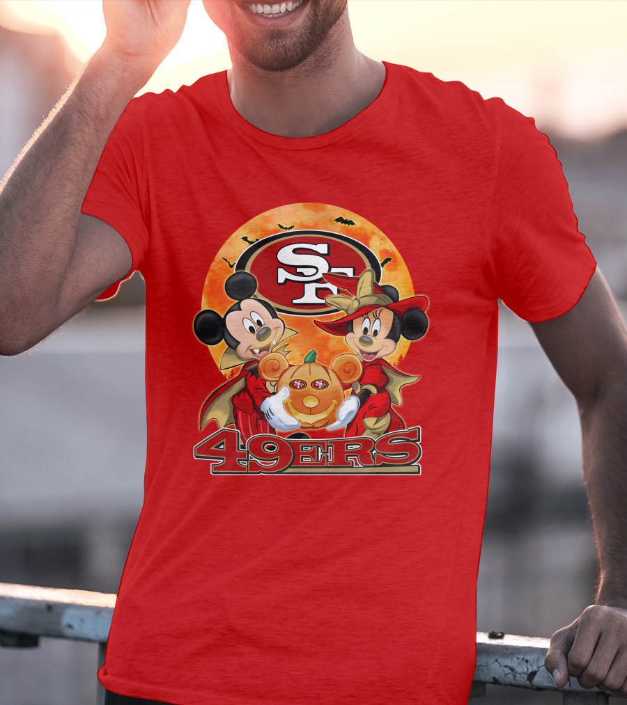 San Francisco 49ers Mickey Mouse Minnie Mouse Halloween Pumpkin T-Shirt