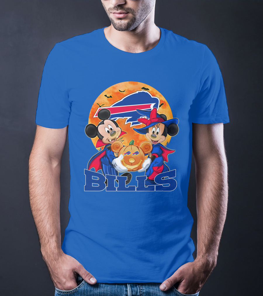 Buffalo Bills Halloween Mickey Mouse And Minnie Mouse Pumpkin T-Shirt