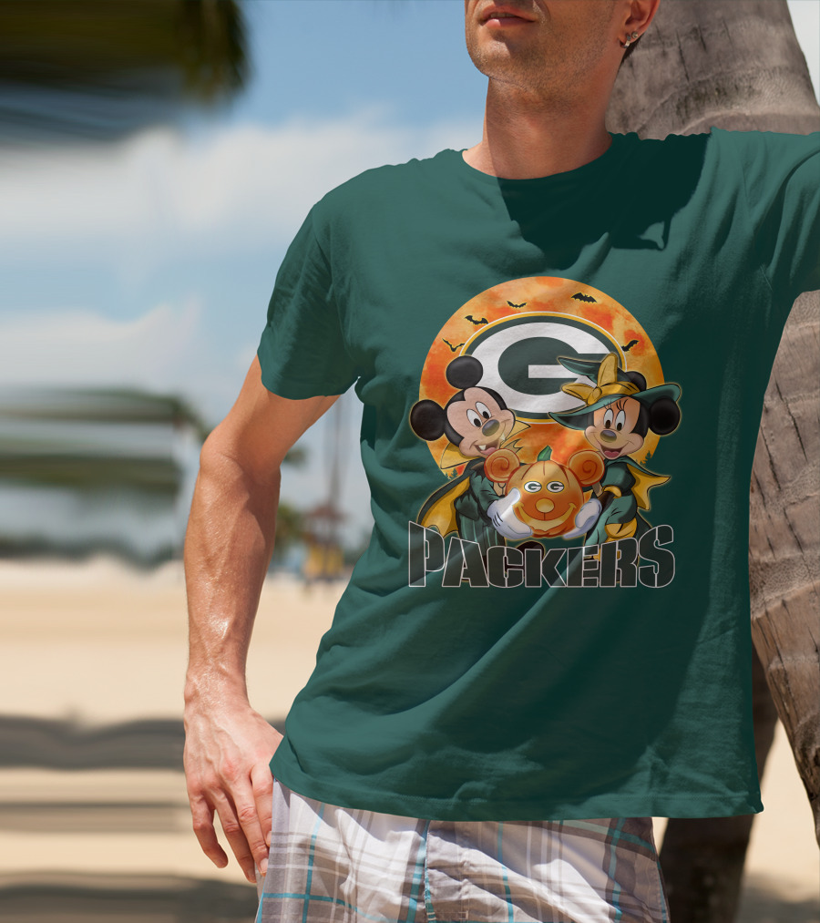 Green Bay Packers Mickey And Minnie Halloween Pumpkin T-Shirt