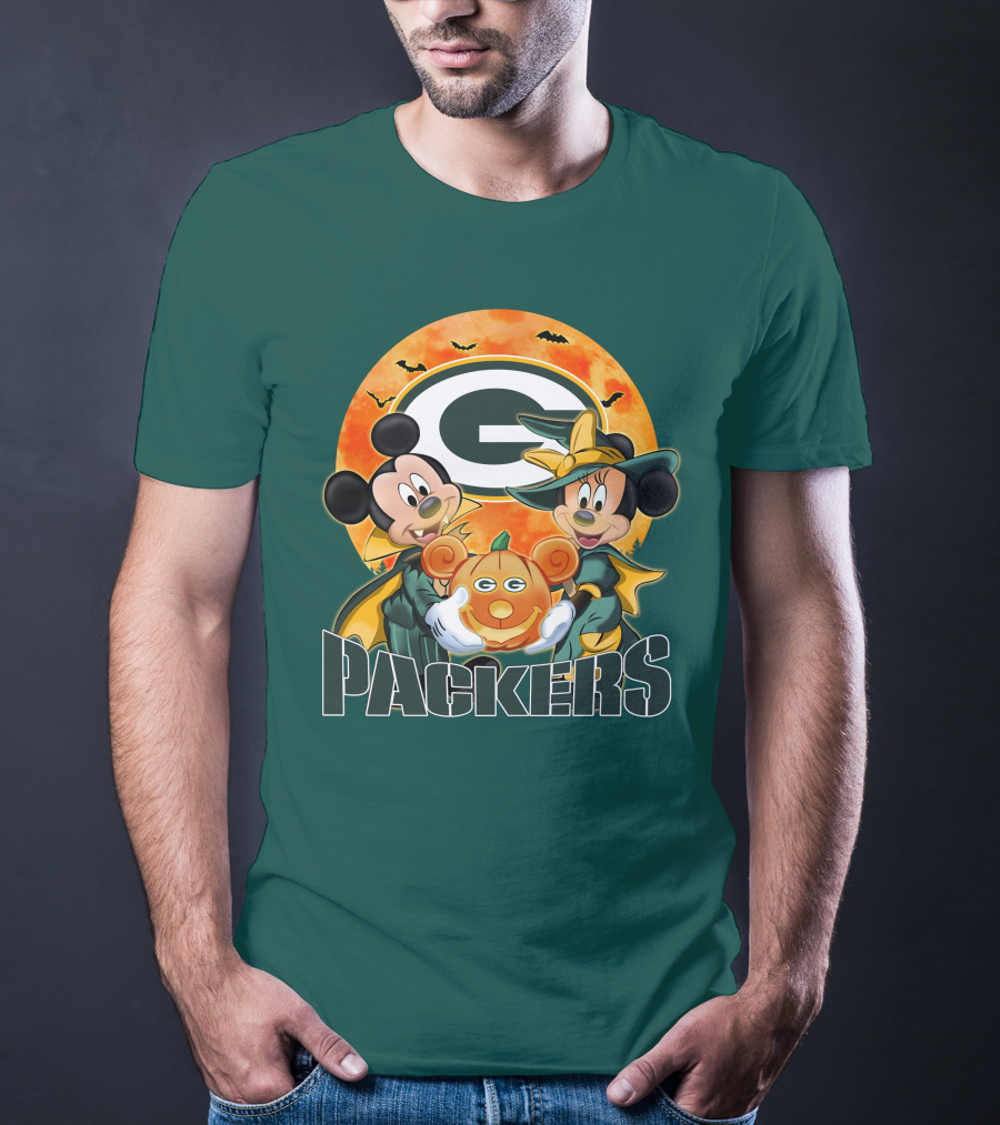 Green Bay Packers Mickey And Minnie Halloween Pumpkin T-Shirt