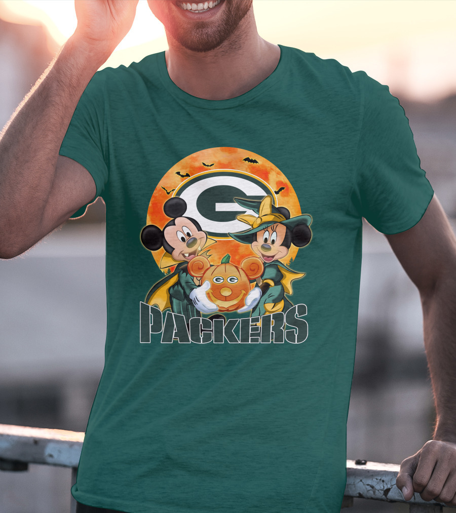 Green Bay Packers Mickey And Minnie Halloween Pumpkin T-Shirt