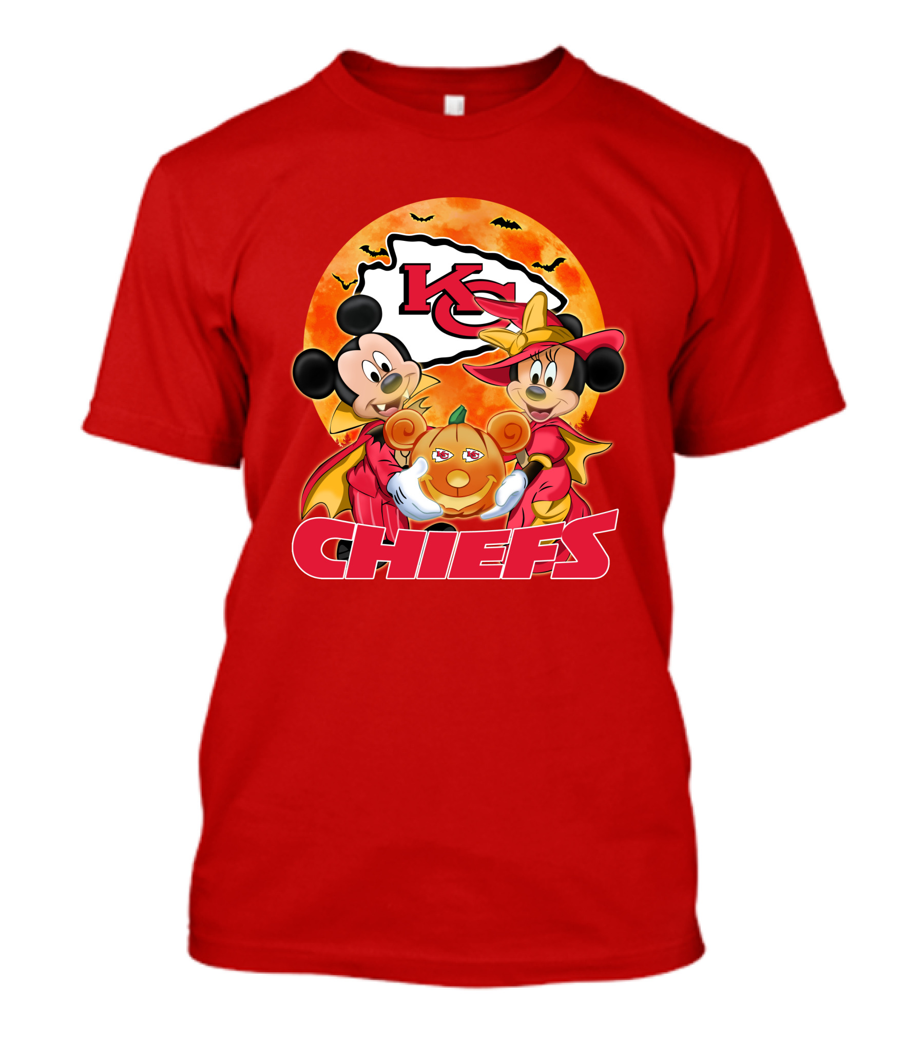 Kansas City Chiefs Mickey Mouse Minnie Mouse Halloween Chiefs Logo Pumpkin T-Shirt