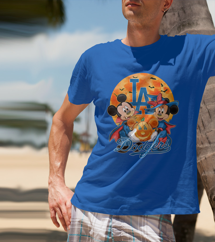 LA Dodgers Mickey Mouse Minnie Mouse Halloween Pumpkin Magic T-Shirt