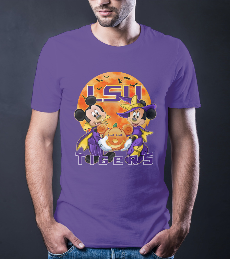 LSU Tigers Mickey Mouse And Minnie Mouse Halloween Pumpkin T-Shirt