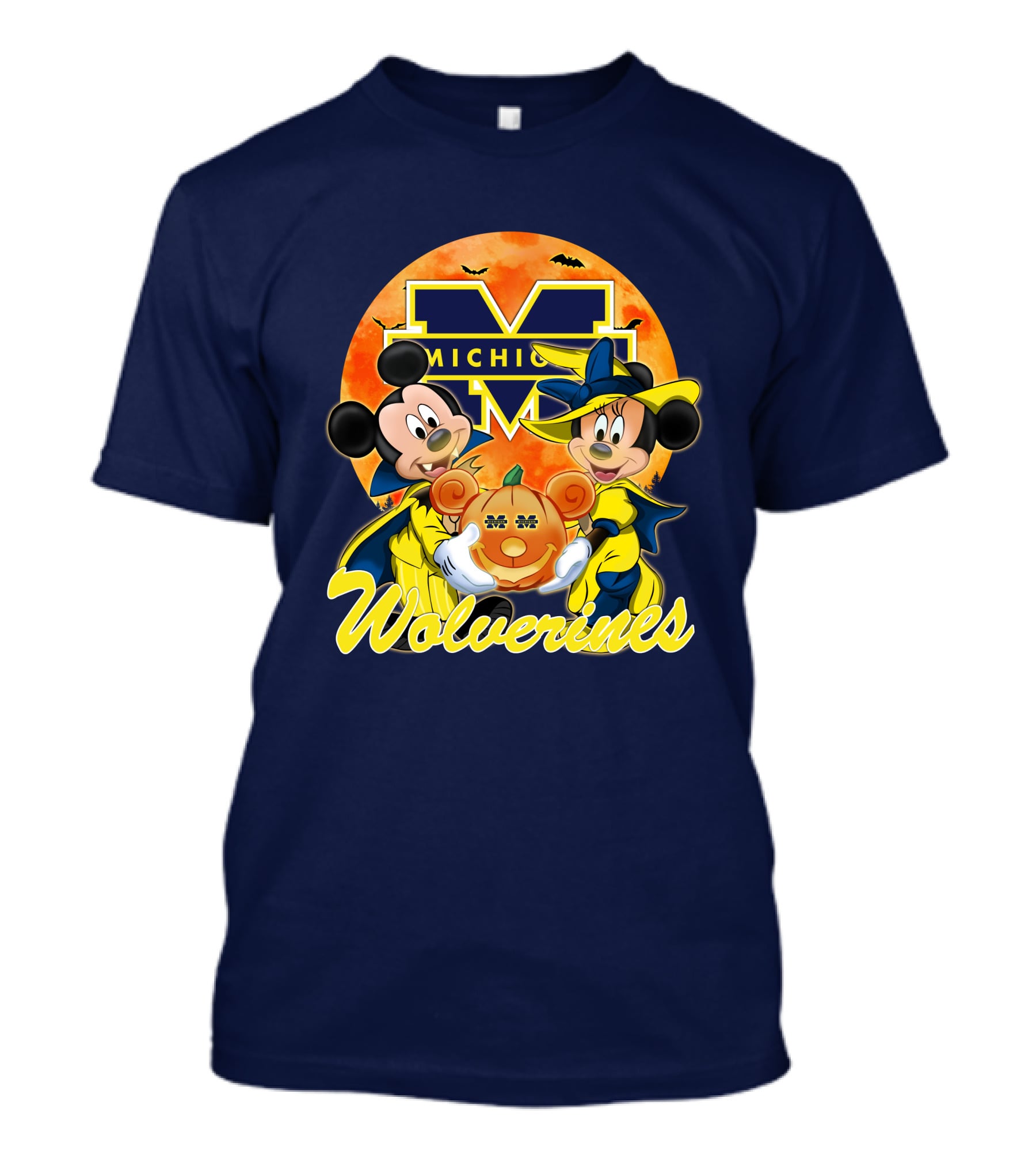 Michigan Wolverines Mickey And Minnie Mouse Halloween Pumpkin T-Shirt