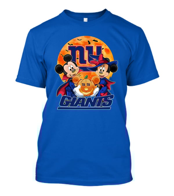 New York Giants Mickey Mouse Minnie Mouse Halloween Pumpkin T-Shirt