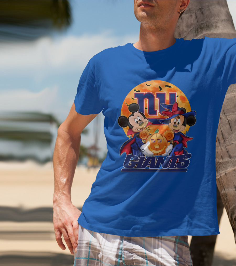 New York Giants Mickey Mouse Minnie Mouse Halloween Pumpkin T-Shirt