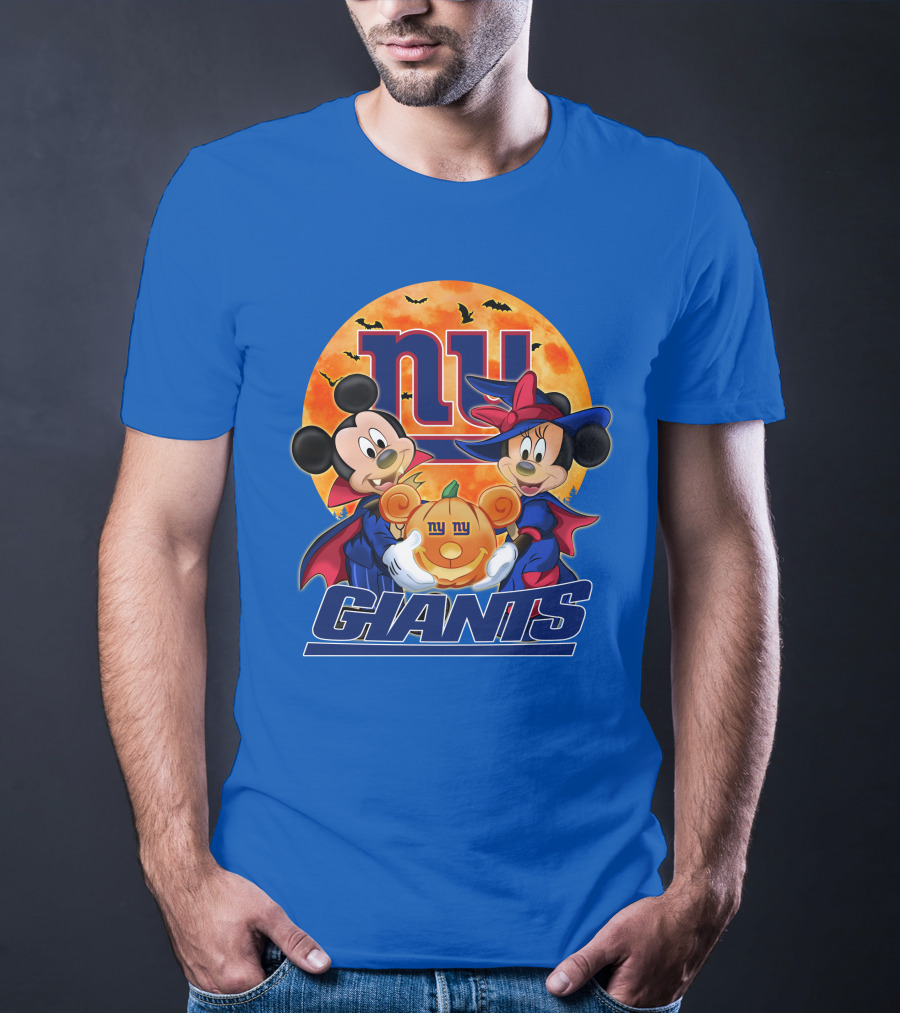 New York Giants Mickey Mouse Minnie Mouse Halloween Pumpkin T-Shirt