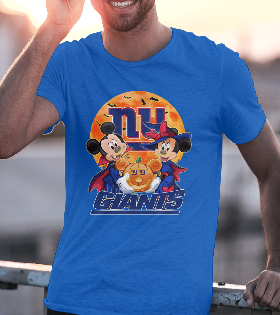 New York Giants Mickey Mouse Minnie Mouse Halloween Pumpkin T-Shirt