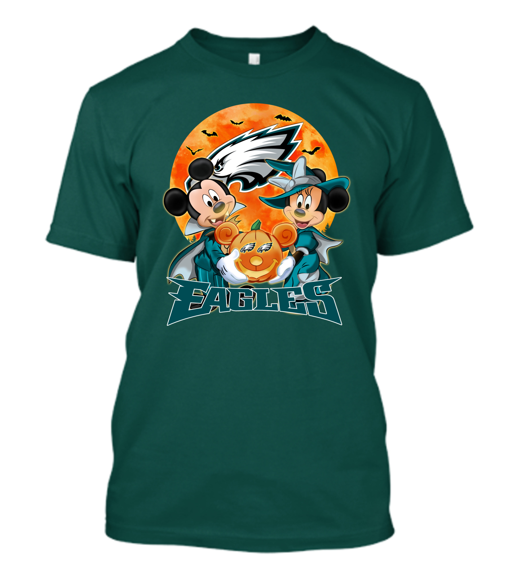 Philadelphia Eagles Mickey And Minnie Halloween Pumpkin T-Shirt