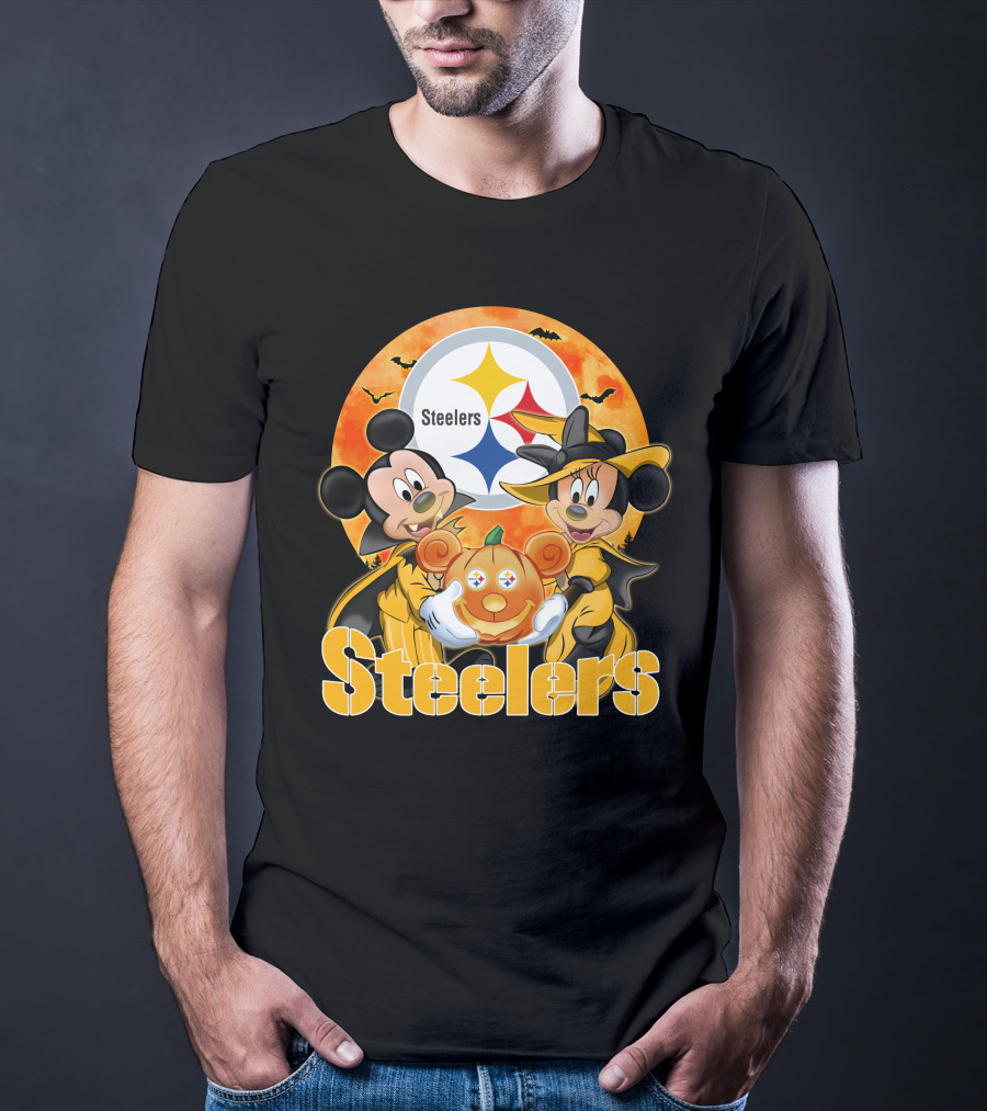 Steelers Mickey Mouse Minnie Mouse Halloween Pumpkin T-Shirt