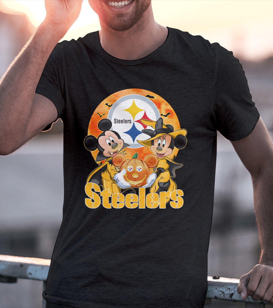 Steelers Mickey Mouse Minnie Mouse Halloween Pumpkin T-Shirt