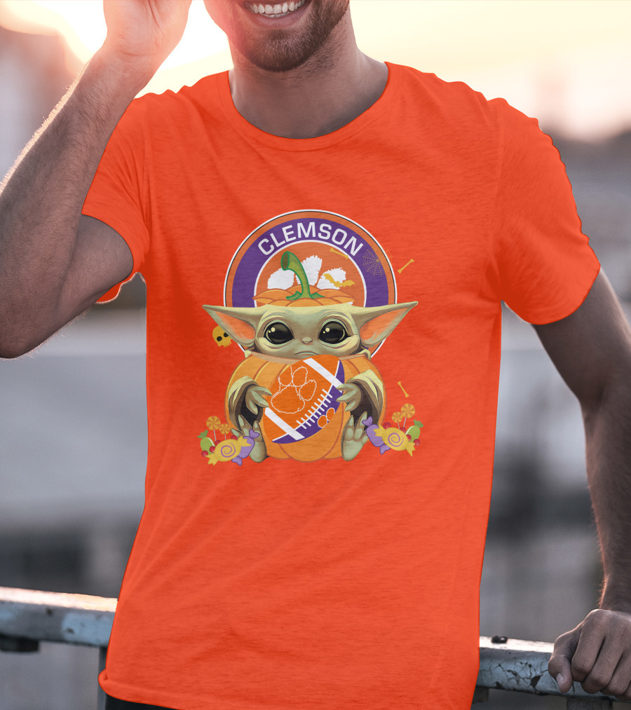 Halloween Pumpkin Baby Yoda Clemson Tigers Football T-Shirt
