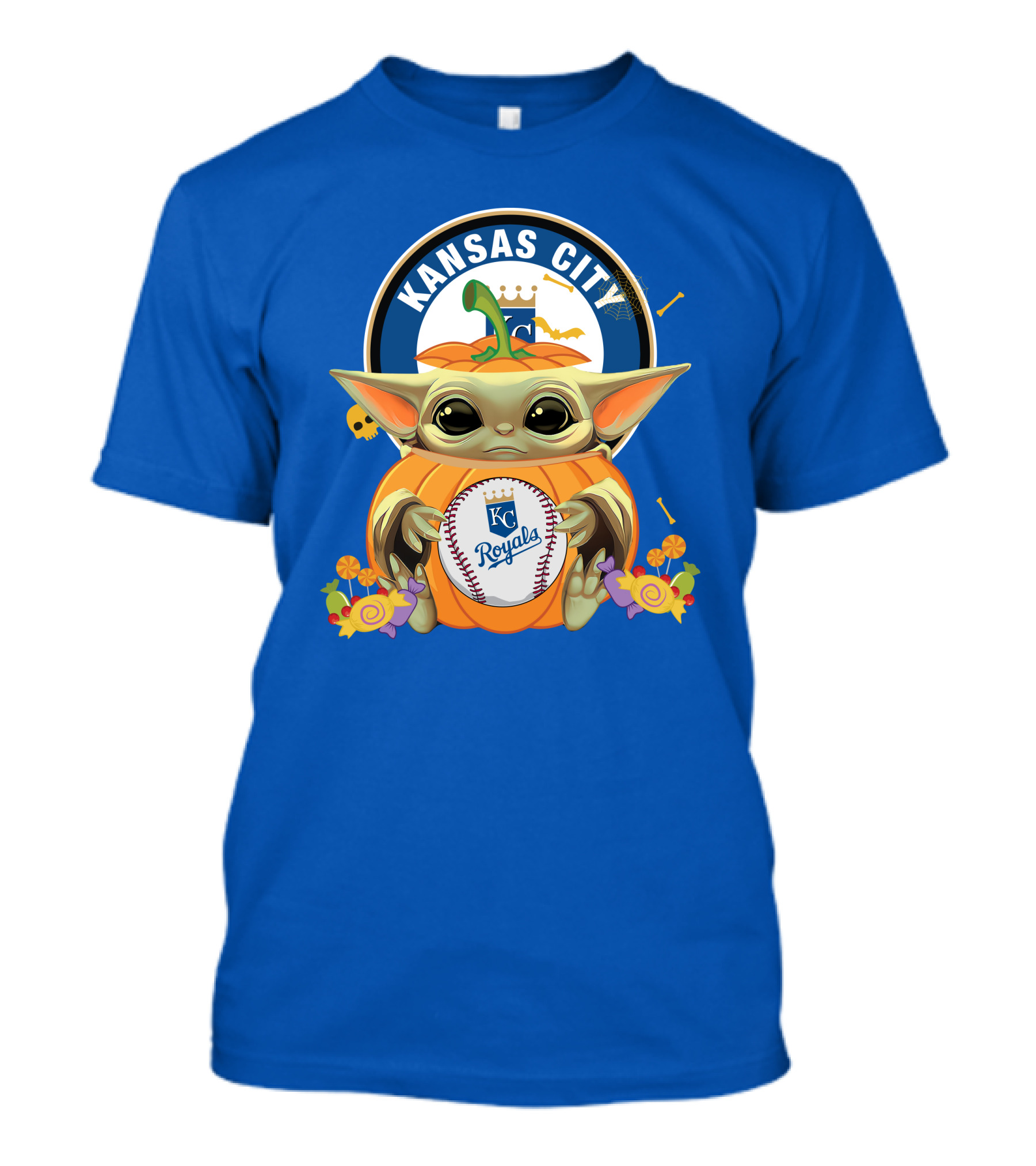 Halloween Pumpkin Baby Yoda Hug KC Royals Baseball T-Shirt