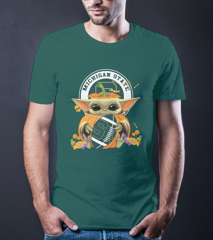 Halloween Pumpkin Baby Yoda Michigan State Spartans T-Shirt