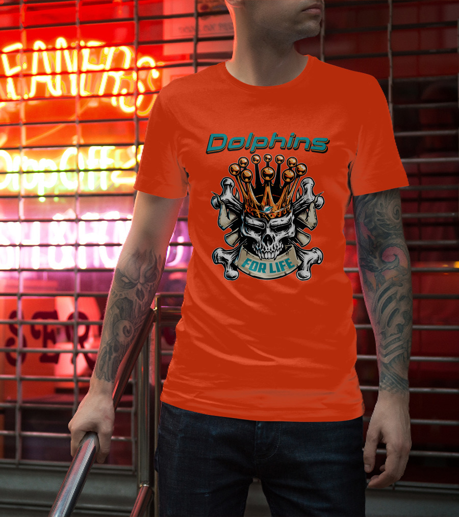 Dolphins Skull King Crown For Life T-Shirt