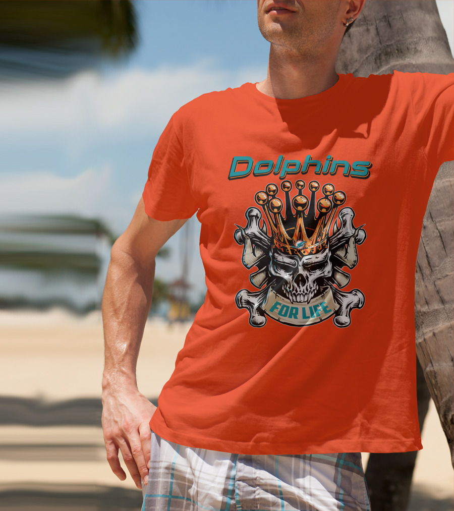 Dolphins Skull King Crown For Life T-Shirt