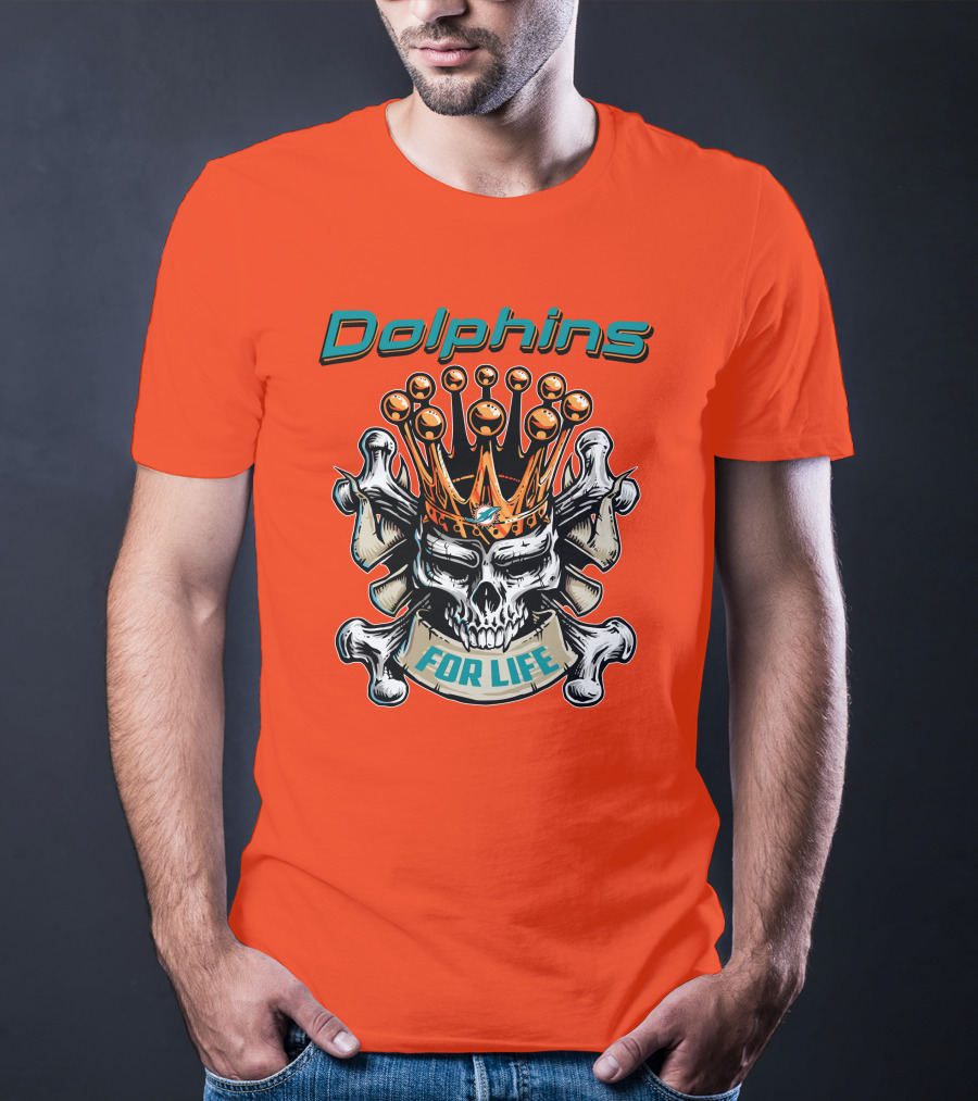Dolphins Skull King Crown For Life T-Shirt