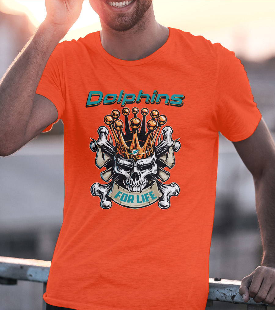 Dolphins Skull King Crown For Life T-Shirt